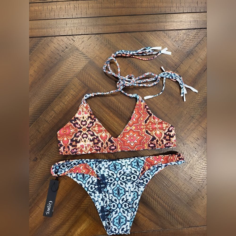 Gypsy 05 Bikini Top and Bottom tribal print Small Reversible - Picture 2 of 5